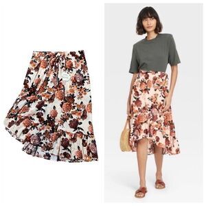 Knox Rose Floral Asymmetrical Skirt - Pink and Brown